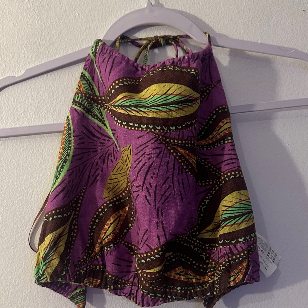 Zara Purple Leaf-Print Halter Camisole with Green and Yellow Accents - Preloved